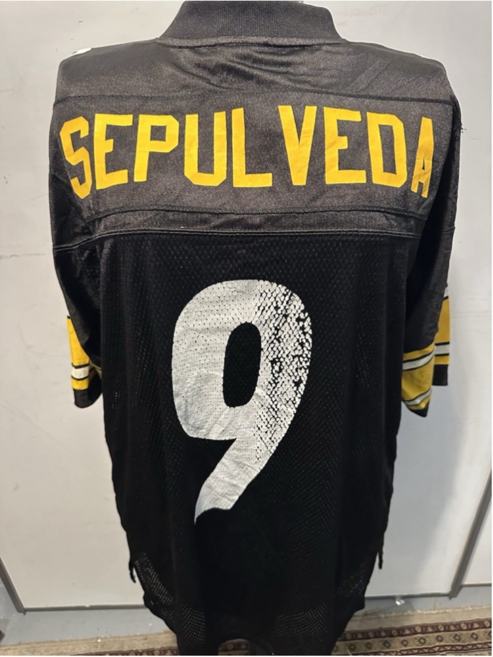 Vintage Daniel Sepulveda 9 Pittsburgh Steelers NFL Reebok Football Jersey Mens L